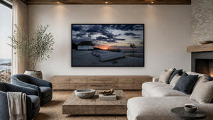 Before the day begins - a lifeboat station on lake Ontario by Martin Elliott, 60 x 34.5 in, black float frame