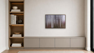 Wrapped in Fog by Lisa Robertson, 30 x 20 in, whitewashed wood float frame