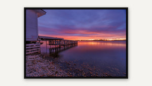 Cherry Beach Sunrise by Tatiana Campbell, black float frame [fin:float:Black]
