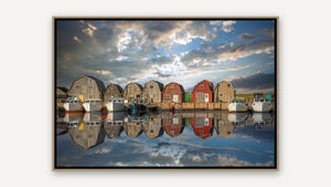 Fishing Village in Nova Scotia by Gary Burns, whitewashed wood float frame [fin:float:Whitewashed Wood]