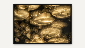Golden Lily Pads by Rob Stimpson, black float frame [fin:float:Black]