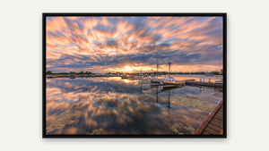 Shannon Bay Sunburst by Tatiana Campbell, black float frame [fin:float:Black]