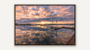 Shannon Bay Sunburst by Tatiana Campbell, whitewashed wood float frame [fin:float:Whitewashed Wood]