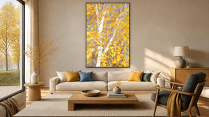 Golden Layers by Lisa Robertson, 40 x 60 in, whitewashed wood float frame