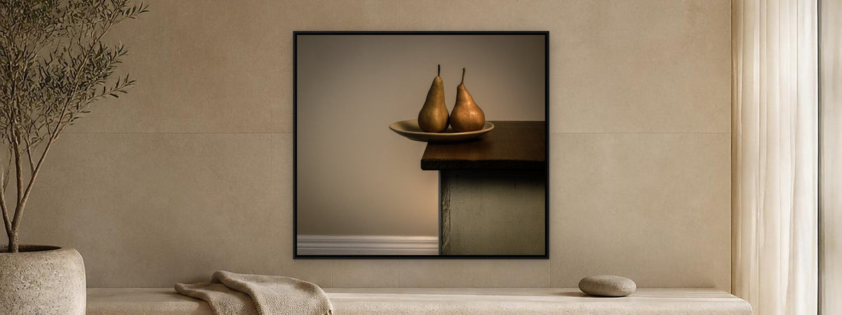 Balancing Act by Rick Bogacz, framed in a stone lounge