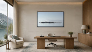 One Pine, Georgian Bay by Rob Stimpson, 48 x 26.75 in, black float frame