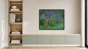 Purple Blooms by Ginette Kew, 39.75 x 32 in, black float frame