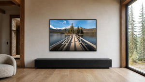 Pyramid Island Bridge by Harry Collins, 48 x 32 in, black float frame