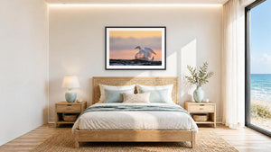 Sunrise Swim by Ginette Kew, 36 x 24 in, black paper frame